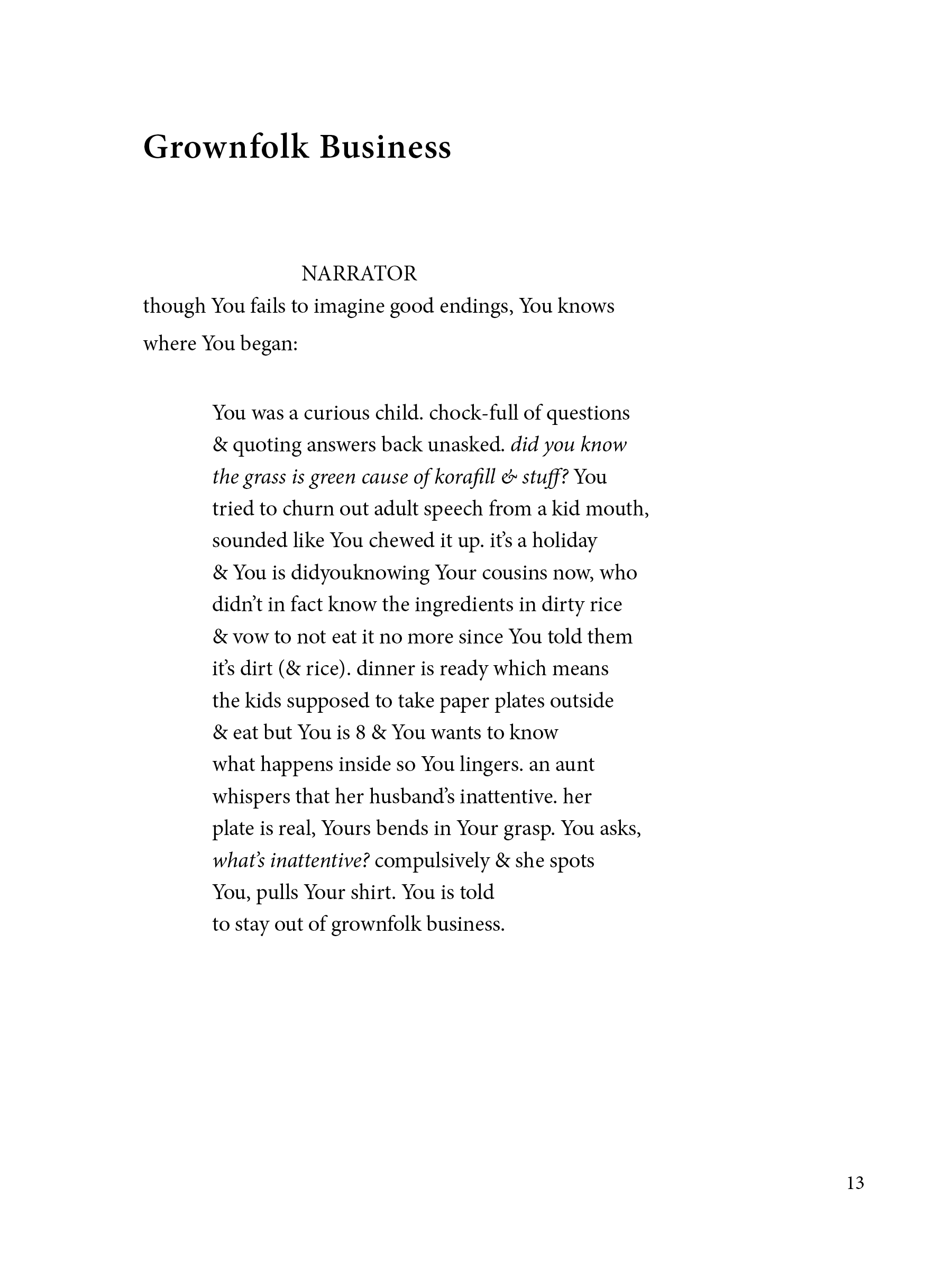 Grownfolk Blues: a musical in poems by Jae Nichelle